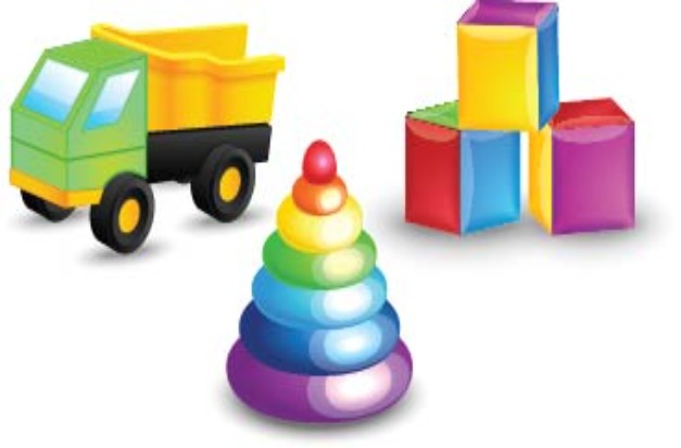 Image of 3 toys - truck, blocks and stacking rings